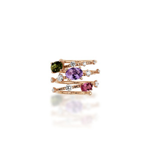 Anillo Flexible Oro Rosa Diamantes Turmalinas Mattia Cielo