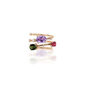Anillo Flexible Oro Rosa Diamantes Turmalinas Mattia Cielo