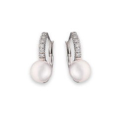 Par Pendientes Oro Blanco Perla Diamantes Irantzuline