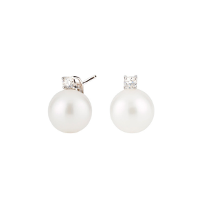 Par Pendientes Oro Blanco Perla Diamantes Irantzuline
