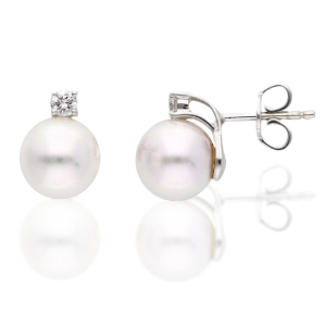 Par Pendientes Oro Blanco Perla Diamantes Irantzuline