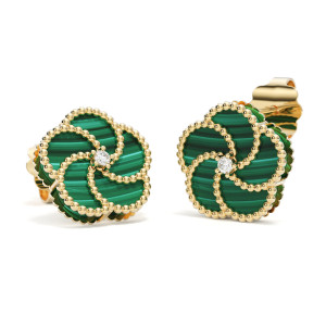 Pendientes Verona Oro Amarillo Malaquita Diamantes Irantzuline