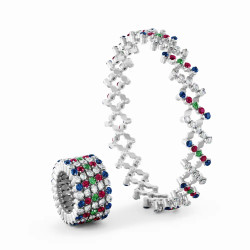 Anillo Pulsera Oro Blanco Diamantes Zafiros Rubís Tsavoritas Serafino Consoli