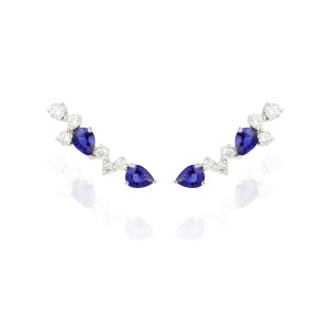 Pendientes Trepadores Oro Blanco Diamantes Zafiros Irantzuline