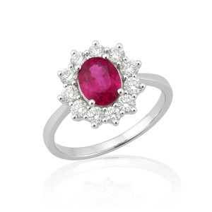 Anillo Orla Oro Blanco Diamantes Rubi Irantzuline