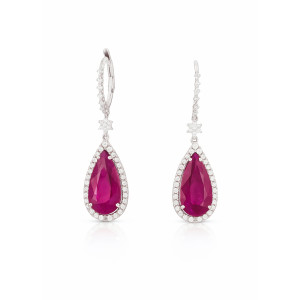 Pendientes Oro Blanco Diamantes Rubis Irantzuline