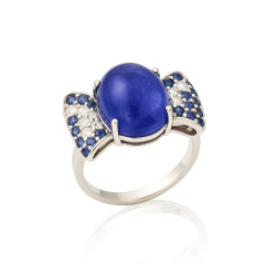 Anillo Oro Blanco Diamantes Zafiros Tanzanita Irantzuline