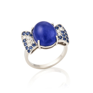 Anillo Oro Blanco Diamantes Zafiros Tanzanita Irantzuline