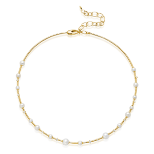 Collar Oro Amarillo Diamantes Perlas Mattia Cielo