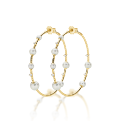 Pendientes Oro Amarillo Diamantes Perlas Mattia Cielo