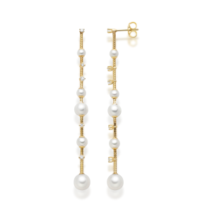 Pendientes Oro Amarillo Diamantes Perlas Mattia Cielo