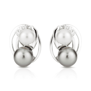Pendientes Oro Blanco Perlas Diamantes IrantzuLine