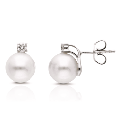 Pendientes Oro Blanco Perlas Diamantes IrantzuLine