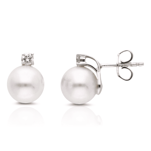 Pendientes Oro Blanco Perlas Diamantes IrantzuLine