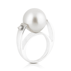 Anillo Oro Blanco Perla Diamantes IrantzuLine