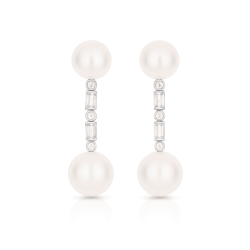 Pendientes Oro Blanco Perlas Diamantes IrantzuLine