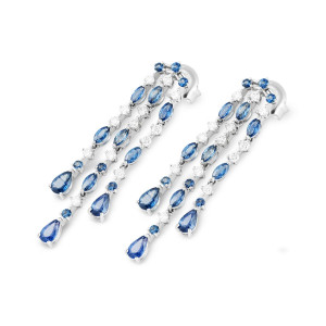 Pendientes Oro Blanco Diamantes Zafiros Irantzuline