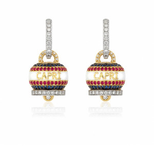 Pendientes Campanelle oro amarillo diamantes rubíes zafiros Chantecler Capri