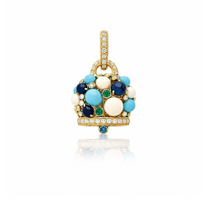 Colgante Campanelle oro blanco y amarillo diamantes esmeraldas zafiros Chantecler Capri