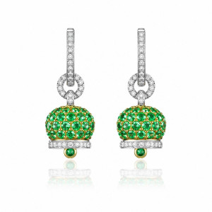 Pendientes Campanelle oro amarillo y blanco diamantes esmeraldas Chantecler Capri