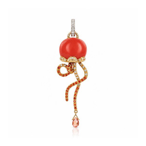 Colgante Campanelle oro amarillo y blanco diamantes zafiros coral naranja Chantecler Capri