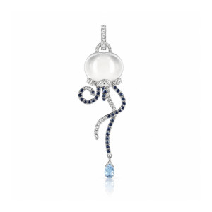 Colgante Campanelle oro blanco diamantes zafiros cuarzo cristalino Chantecler Capri