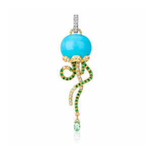 Colgante Campanelle oro amarillo y blanco diamantes esmeraldas zafiros turquesa Chantecler Capri
