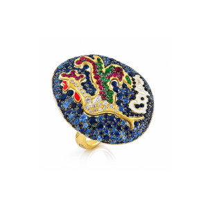 Anillo Miniatura oro amarillo diamantes rubíes tsavoritas zafiros Chantecler Capri