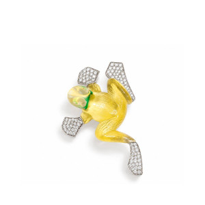 Broche Rana oro blanco ágata diamantes Vhernier