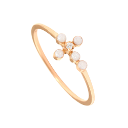 Anillo Cruz Perlada, oro rosa, Gigi Clozeau