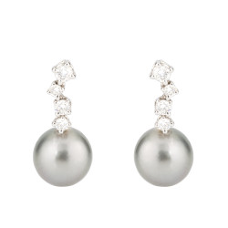 Par Pendientes Perla Tahití Diamantes Irantzuline