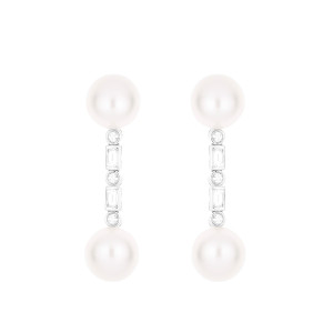 Par Pendientes Oro Blanco Perla Diamantes Irantzuline