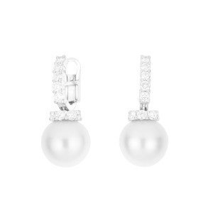 Par Pendientes Oro Blanco Pearlas Diamantes Irantzuline