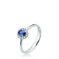 Anillo Oro Blanco con Zafiro y Diamantes Irantzuline