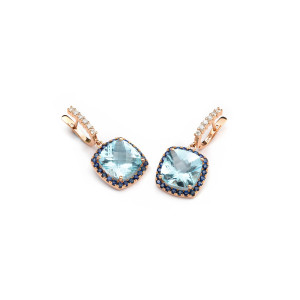 Pendientes Oro Rosa Zafiros Azules Diamantes Irantzuline