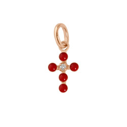 Colgante Cruz Perlada Oro rosa Diamante Gigi Clozeau