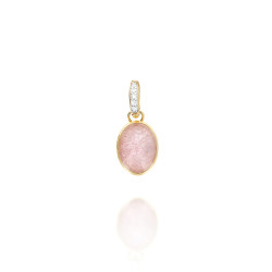 Colgante Boules Oro Amarillo Cuarzo Rosa Diamantes Nanis