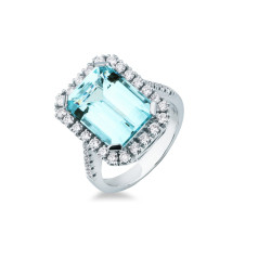 Anillo Oro Blanco Diamantes Aguamarina Irantzuline