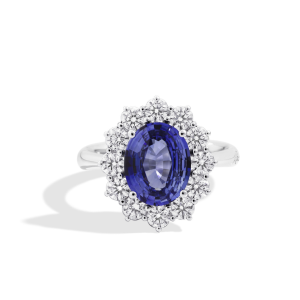 Anillo Oro Blanco Zafiro Diamantes Recarlo