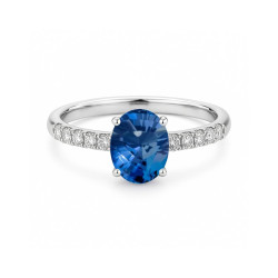Anillo Oro Blanco Zafiro Diamantes Recarlo