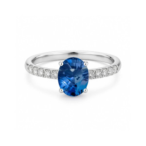 Anillo Oro Blanco Zafiro Diamantes Recarlo