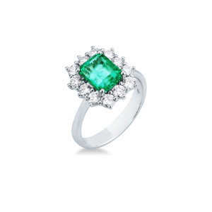 Anillo Oro Blanco Esmeralda Diamantes Irantzuline